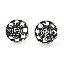 Black Alloy Enamel Moon Phases Brooches, Enamel Pin, with Butterfly Clutches,  Flat Round with Phase Of The Moon, Platinum, Black, 22x9mm
