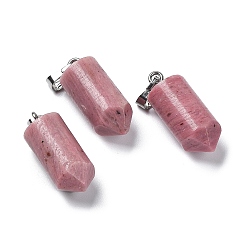Rhodonite Natural Rhodonite Pointed Pendants, Bullet charms with Stainless Steel Color Plated 201 Stainless Steel Snap on Bails, 26x10.5mm, Hole: 7x3.5mm