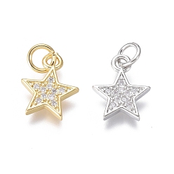 Mixed Color Brass Micro Pave Cubic Zirconia Pendants, Star, Clear, Mixed Color, 12.5x10x2mm, Hole: 3mm