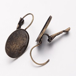Bronze Antique Accessoires dormeuses d'oreilles en laiton, bronze antique, environ 13.7 mm de large, 33 mm de long, plateau: 13x18 mm, broches: 0.5 mm