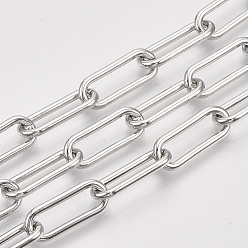 Platino Cadenas de clips de hierro sin soldar, cadenas portacables alargadas estiradas, con carrete, Platino, 21x8.5x2 mm, aproximadamente 82.02 pies (25 m) / rollo