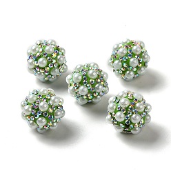 Green Polymer Clay Rhinestone Beads, with Imitation Pearl, Round, Green, 17~17.5mmx17mm, Hole: 1.6mm