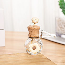 Flower Glass Openable Mini Perfume Bottle, Empty Essential Oil Diffuser Bottle, Car Air Freshener Vent Clip, with Wooden Cap, Flower Pattern, 3.6x5.7cm, Capacity: 10ml(0.34fl. oz)