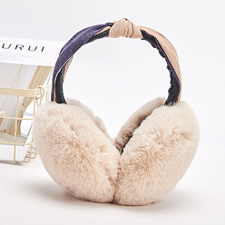 Lin Cache-oreilles bandeau réglable en fausse fourrure en tissu, cache-oreilles d'hiver en plein air, bowknot, linge, 145mm