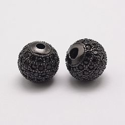 Bronze Micro en laiton pavent des perles cubes de zircone, ronde, gris anthracite, 10x9.5mm, Trou: 2mm