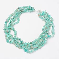 Amazonite Natural Amazonite Multi-strand Necklaces, with Metal Alloy Bar & Ring Toggle Clasps, Silver Color Plated, 17.7 inch~18.1 inch(45cm~46cm)