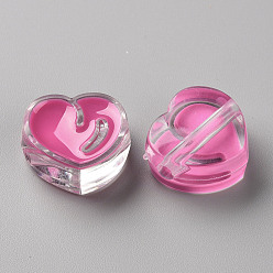 Camellia Transparent Enamel Acrylic Beads, Heart, Camellia, 20x21.5x9mm, Hole: 3.5mm