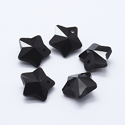 Black Transparent Glass Pendants, Faceted, Star Charms, Black, 13x13.5x7mm, Hole: 1mm