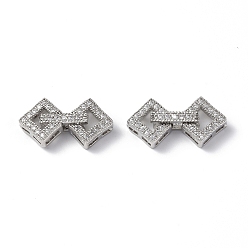 Platinum Rack Plating Brass Micro Pave Clear Cubic Zirconia Fold Over Clasps, Rhombus, Platinum, 23x11.5x5mm, Hole: 0.6x2.5mm