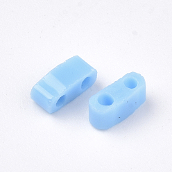 Light Sky Blue 2-Hole Opaque Glass Seed Beads, Rectangle, Light Sky Blue, 4.5~5.5x2x2~2.5mm, Hole: 0.5~0.8mm