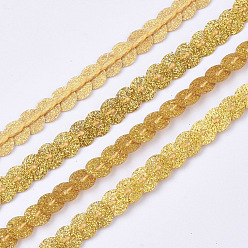 Gold Ornament Accessories Plastic Paillette Bead Strands, with Glitter Powder, Sequins Trim, Flat Round, Gold, 6x0.3mm, Hole: 1.2mm, about 100yards/roll