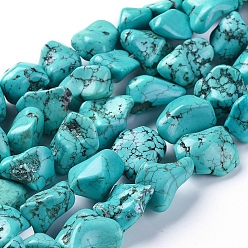 Howlite Brins de perles de magnésite naturelle, teint, nuggets, 15~25x6~18mm, Trou: 1mm, environ 10.6 pouces (27 cm)