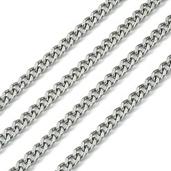 Stainless Steel Color 304 Stainless Steel Cuban Link Chains, Chunky Chains, Curb Chains, with Spool, Faceted, Unwelded, Stainless Steel Color, 7x5x1.4mm, about 32.8 Feet(10m)/roll