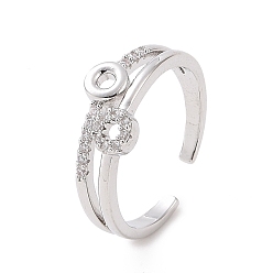 Platine Anneau de cercle de zircone cubique clair anneau de manchette ouvert, bijoux en laiton pour femmes, platine, diamètre intérieur: 16 mm