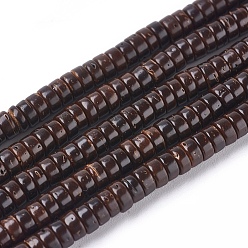 Brun De Noix De Coco Perles de coco brins, plat rond, brun coco, 4x2mm, Trou: 1mm, Environ 330~331 pcs/chapelet, 26 pouce (66 cm)