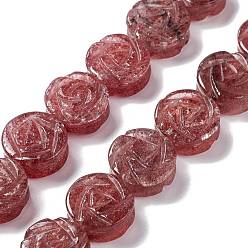 Cuarzo Fresa Perlas de cuarzo natural de fresa hebras, rosa, 14x6 mm, agujero: 1.2 mm, sobre 28 unidades / cadena, 15.28'' (38.8 cm)
