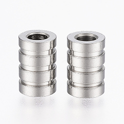 Color de Acero Inoxidable 304 perlas de tubo de acero inoxidable, estriado, columna, color acero inoxidable, 9x6 mm, agujero: 3 mm