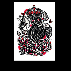 Cramoisi Autocollants en papier de tatouages imperméables temporaires amovibles à motif de hibou, cramoisi, 21x14.8 cm