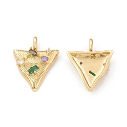 Real 18K Gold Plated Eco-Friendly Brass Micro Pave Cubic Zirconia Pendants, Lead Free & Cadmium Free, Long-Lasting Plated, Triangle Charm, Real 18K Gold Plated, 22x17.5x3.5mm, Hole: 2x4mm