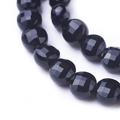 Black Onyx Natural Black Onyx Beads Strands, Faceted, Flat Round, 6~6.5x4~5mm, Hole: 1mm, about 65pcs/strand, 15.3 inch(39cm)