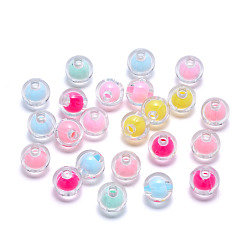 Couleur Mélangete Perles acryliques transparentes, Perle en bourrelet, ronde, couleur mixte, 8x7.5mm, Trou: 2mm, environ1700 pcs / 500 g