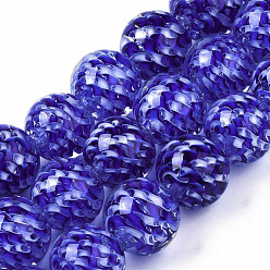 Blue Transparent Handmade Lampwork Beads Strands, Inner Flower, Round, Blue, 11.5~12.5mm, Hole: 1.5mm, about 45pcs/strand, 19.88 inch(50.5cm)