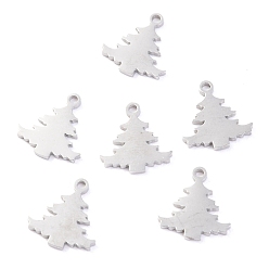 Stainless Steel Color Christmas 304 Stainless Steel Charms, Laser Cut, Christmas Tree, Stainless Steel Color, 12.5x12x1.1mm, Hole: 1.4mm
