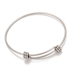 Stainless Steel Color Adjustable 304 Stainless Steel Expandable Bangle Making, Stainless Steel Color, 55~57x63~65mm
