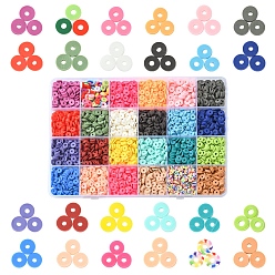 Mixed Color Eco-Friendly 24 Style Handmade Polymer Clay Beads, Disc/Flat Round, Heishi, Mixed Color, 6x1mm, Hole: 1.8mm and 2mm, 3383pcs/box