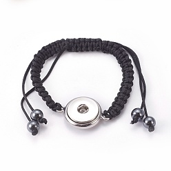Черный Модный оснастки браслет решений, изготовление браслетов, с не-магнитных шариков гематита и выводов латуни, пригодный для кнопках, чёрные, 23x60 мм