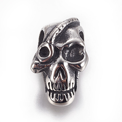 Antique Silver 304 Stainless Steel Beads, Skull, Antique Silver, 19x12x11.5mm, Hole: 6mm