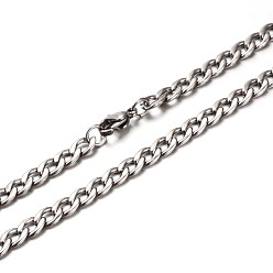 Stainless Steel Color New Nice 304 Stainless Steel Curb Chain Necklaces, with Lobster Claw Clasps, Faceted, Stainless Steel Color, 23.6 inch(59.9cm)