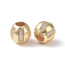 Real 18K Gold Plated Brass Micro Pave Cubic Zirconia European Beads, Large Hole Beads, Round, Real 18K Gold Plated, 8x7.5mm, Hole: 4mm