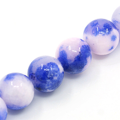 Bleu Pekin naturelles perles de jade brins, teint, ronde, bleu, 6mm, Trou: 1mm, Environ 62 pcs/chapelet, 16 pouce
