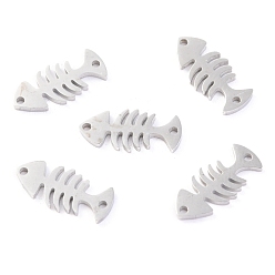 Stainless Steel Color Stainless Steel Links Connectors, Fishbone, Stainless Steel Color, 14.5x6.5x1.1mm, Hole: 1mm