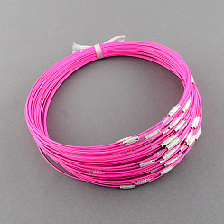 Magenta Steel Wire Bracelet Cord DIY Jewelry Making, with Brass Screw Clasp, Magenta, 225x1mm
