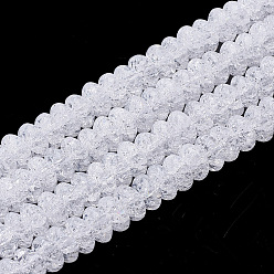 White Synthetic Crackle Quartz Beads Strands, Rondelle, White, 8~8.5x4.5~6mm, Hole: 1.2mm, about 87pcs/strand, 15.5 inch