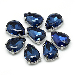 Prusia Azul Cose en el rhinestone, Enlaces multifilares, diamantes de imitación de cristal, con 201 ajustes de dientes de acero inoxidable, accesorios de prendas de vestir, facetados, lágrima, null, 14x10x6 mm, agujero: 0.8~1 mm