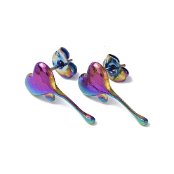 Rainbow Color Placage ionique (ip) 304 Boucles d'oreilles en forme de coeur en acier inoxydable pour femmes, couleur arc en ciel, 18x9mm, pin: 0.7 mm