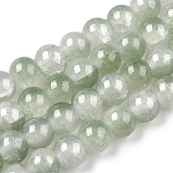 Olive Drab Crackle Baking Painted Imitation Jade Glass Beads Strands, Two Tone, Round, Olive Drab, 6mm, Hole: 1.2mm, about 147pcs/strand, 31.10''(79cm)