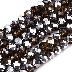 Dark Goldenrod Electroplate Glass Beads Strands, Half Platinum Plated, Faceted, Rondelle, Dark Goldenrod, 4x3mm, Hole: 1mm, about 123~127pcs/strand, 16.5~16.9 inch(42~43cm)