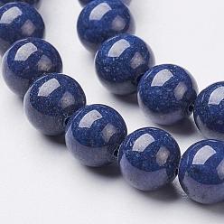 Полуночно-синий Естественно Mashan нефрита круглые бусины нити, окрашенные, темно-синий, 6 мм, отверстие : 1 мм, около 69 шт / нитка, 15.7 дюйм