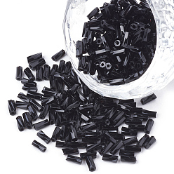 Black Glass Twisted Bugle Seed Beads, Black, 4.5~5x1.5~2mm, Hole: 0.8mm, about 450g/bag