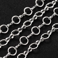 Silver Brass Handmade Chains Mother-son Chains, Unwelded, with Spool, Silver Color Plated,  Mother Link: 6mm in diameter,  1mm thick, Son Link: 1mm wide,  5.5mm long,  2.5mm thick, about 32.8 Feet(10m)/roll