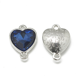 Prussian Blue Alloy Glass Links connectors, Faceted, Heart, Platinum, Prussian Blue, 19.5x14x6.5mm, Hole: 1.5mm