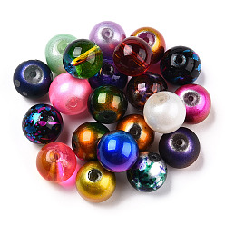 Couleur Mélangete Perles en verre rondes peint à la bombe couleur mixte et style mixte, 12mm, trou: 1.5 mm, environ 100 PCs / sachet 