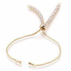 Golden Adjustable Brass Micro Pave Cubic Zirconia Chain Bracelet Making, Slider Bracelets Making, Clear, Golden, 9-1/2 inch(24cm), 1~3mm, Hole: 1mm