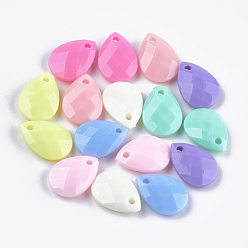 Mixed Color Opaque Acrylic Pendants, Faceted, Teardrop, Mixed Color, 17.5x12.5x5~5.5mm, Hole: 2mm, about 780~870pcs/500g