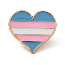 Corazón Pines de esmalte con tema arcoíris del orgullo transgénero, Broches de aleación de oro claro para ropa de mochila., corazón, 23x25x1.5 mm