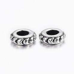 Antique Silver 304 Stainless Steel Beads Spacer, Large Hole Beads,  Rondelle, Antique Silver, 10x3.5mm, Hole: 5mm